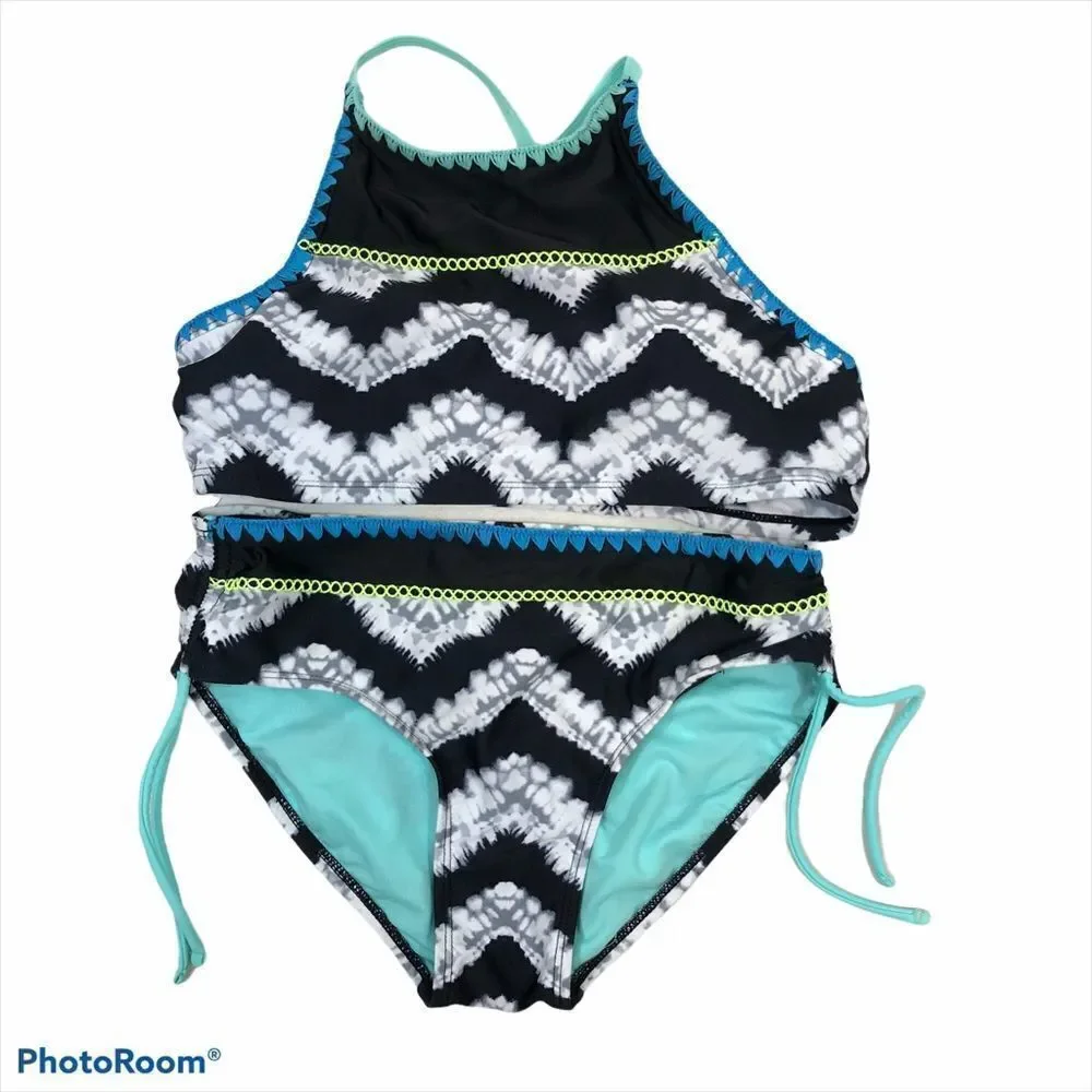NWOT Justice Black Patterned Tie Dye Bikini 16